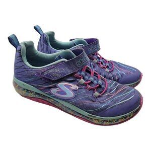 Skechers Big Girls 5 Skech-Air Purple Jumpin Dots Memory Foam Sneakers